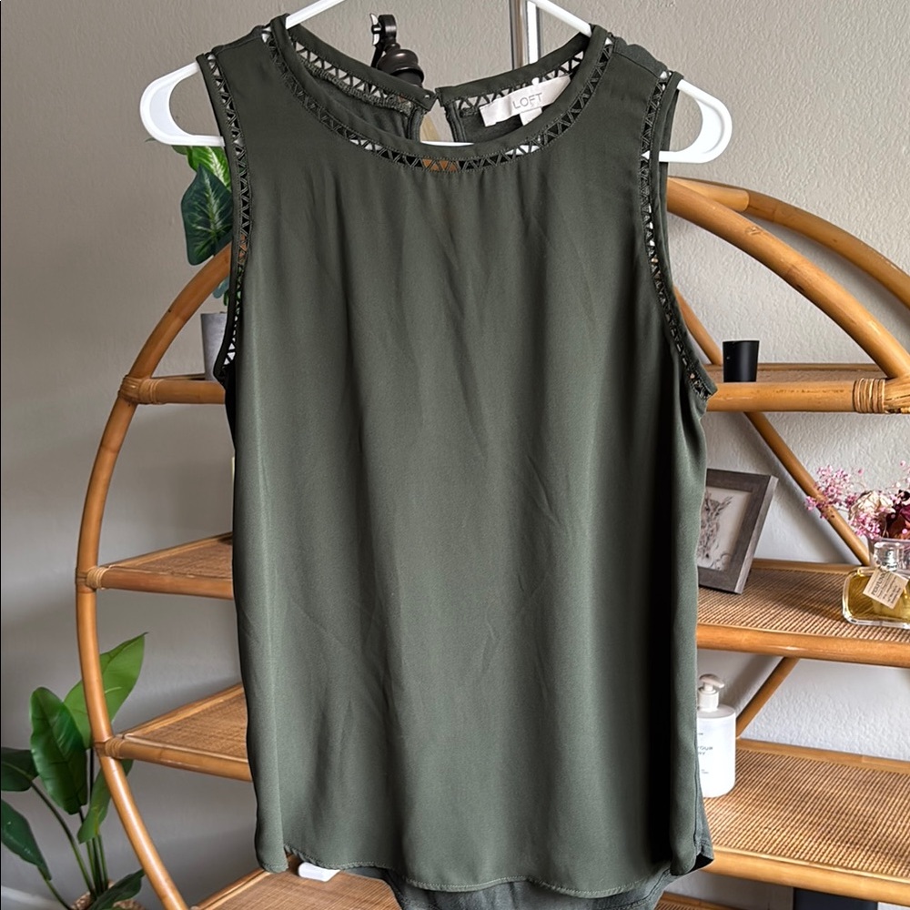 Olive Green Blouse with Embellished Neckline